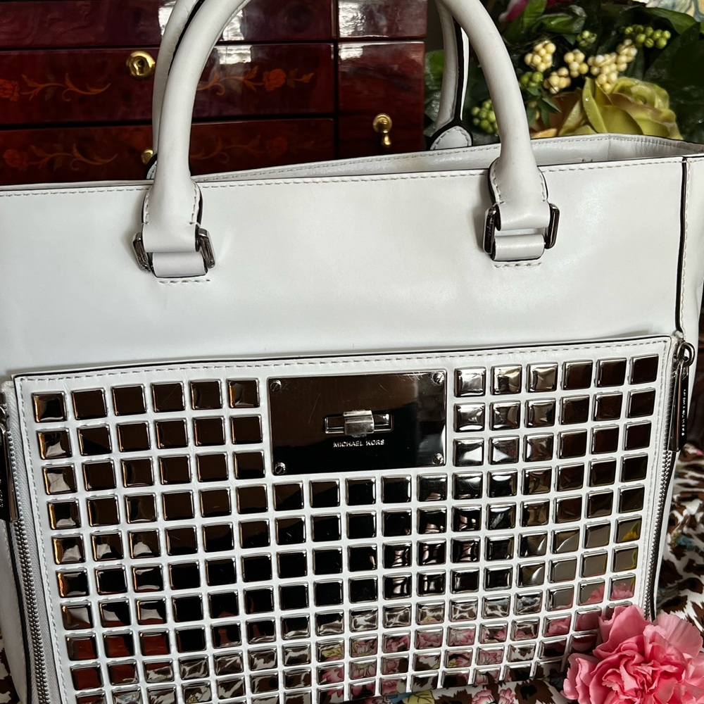 ๐นRUNWAY MICHAEL KORS GLSSS/LEATHER BAG ๐นRARE MK COUTURE BAG - Picture 10 of 15
